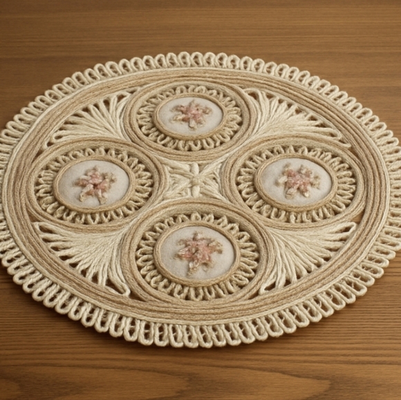 ⭐️ Host Pick ⭐️ Vintage Wicker Trivet Table Topper with needlepoint accent - Picture 7 of 10